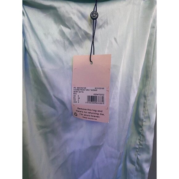 Missguided COORD FRONT SPLIT MIDAXI Blue SKIRT SATIN Size UK 6 US 2 NWT - Picture 5 of 9